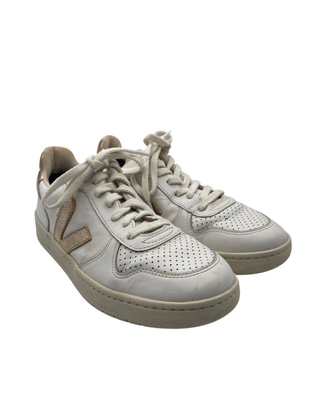Veja V-10 White Metallic Gold Leather Low Top Women's Sneakers Shoe Size US 8 - Picture 2 of 7